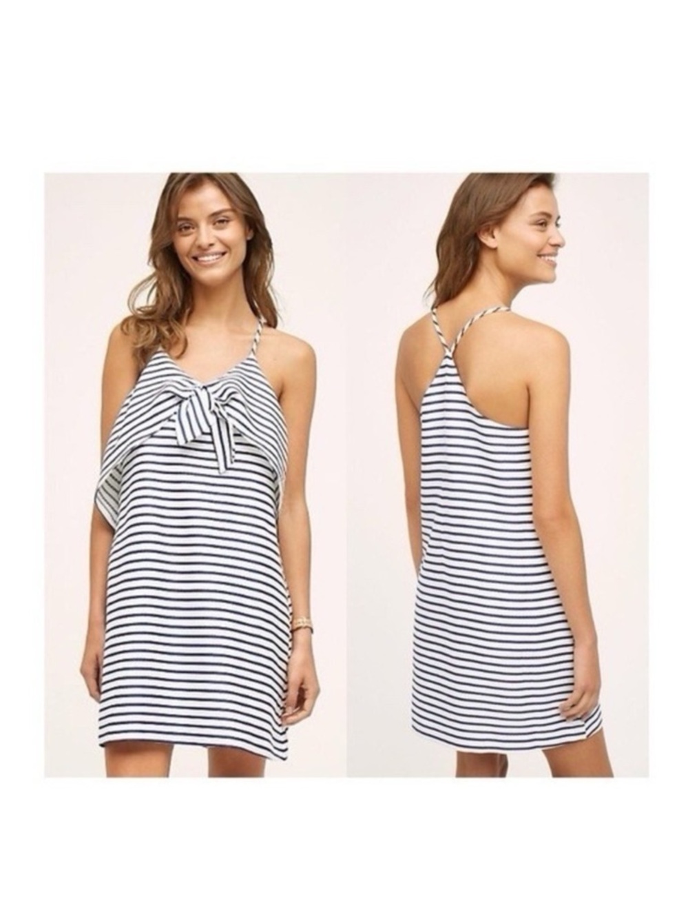 Anthropologie Maeve Ahoy Navy and White Striped Cami Sun Dress Small Coastal